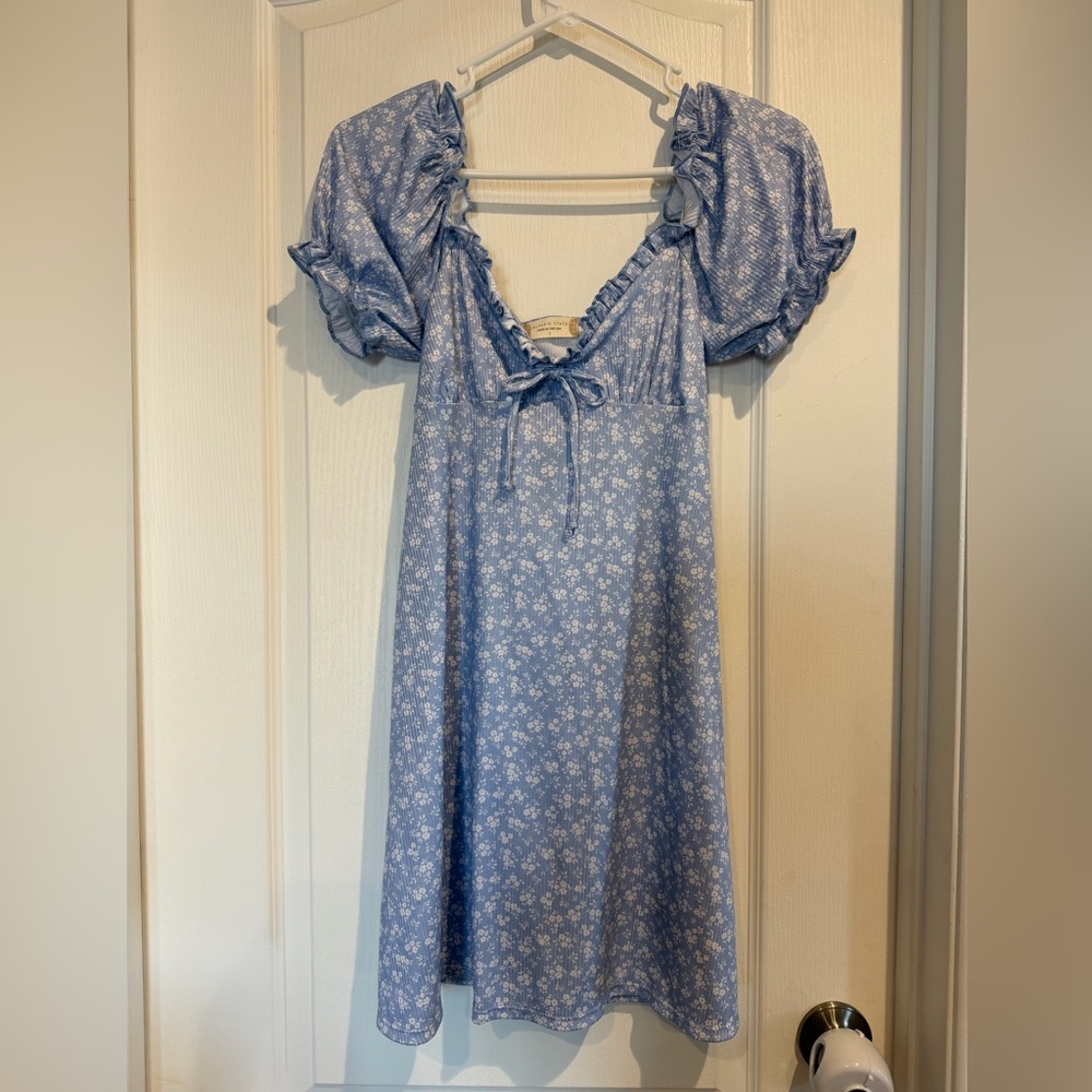NWOT Altar'd State Powder Blue Floral Ruffled Neck Blouse